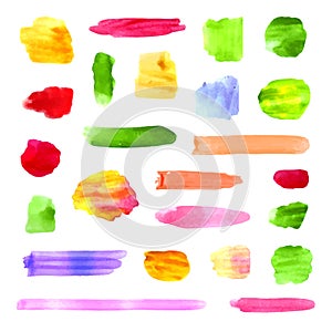 Vector Set of Colorful Different Watercolor Spots and Brush Strokes.