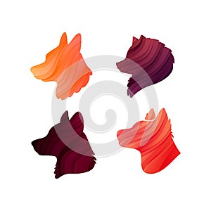 Vector Set of Colorful Dogs Profiles. Vector Silhouette. Animal Heads for Icons, Veterinary Clinics, Pet Shops, Pet Spa.