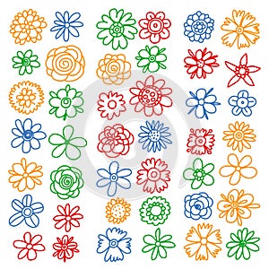 Vector set of colorful doodle flowers. Wedding ornament.