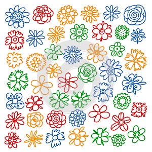 Vector set of colorful doodle flowers. Wedding ornament.