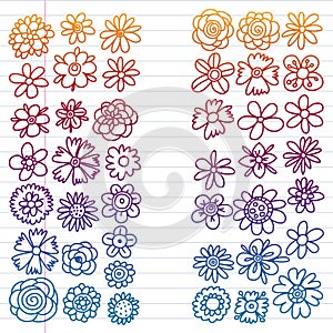 Vector set of colorful doodle flowers. Wedding ornament.