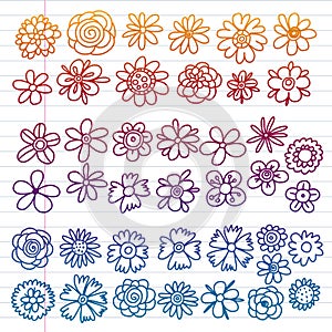 Vector set of colorful doodle flowers. Wedding ornament.