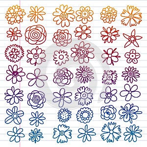 Vector set of colorful doodle flowers. Wedding ornament.