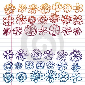 Vector set of colorful doodle flowers. Wedding ornament.