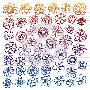 Vector set of colorful doodle flowers. Wedding ornament.