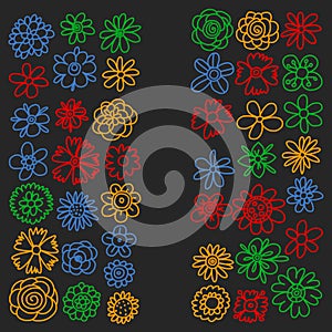 Vector set of colorful doodle flowers. Wedding ornament.