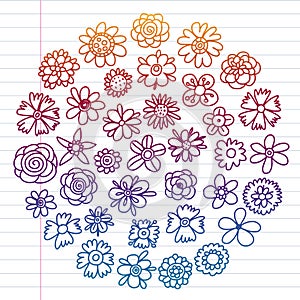 Vector set of colorful doodle flowers. Wedding ornament.