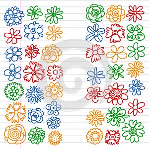 Vector set of colorful doodle flowers. Wedding ornament.