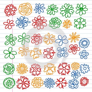 Vector set of colorful doodle flowers. Wedding ornament.