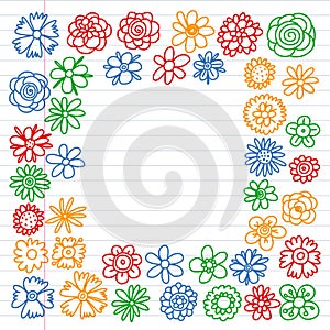 Vector set of colorful doodle flowers. Wedding ornament.