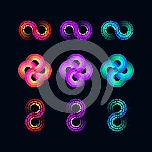 Vector Set of Colorful Endless Symbols Isolated on Dark Background