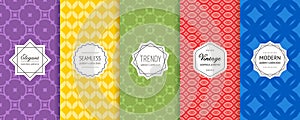 Vector set of colorful geometric seamless patterns with elegant minimal labels