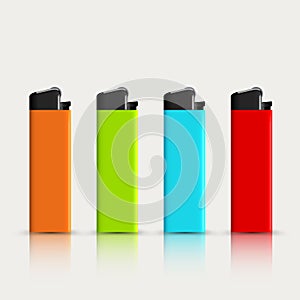 Vector set of colorful lighters with reflection