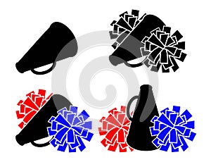 Vector set of colorful pom poms, megaphone, cheerleading