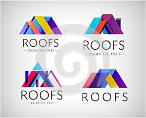 Vector set of colorful roof, building logos. Overlaping ribbon structure