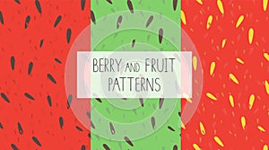 Vector set of colorful seamless patterns with watermelon, kiwi and strawberry pulp