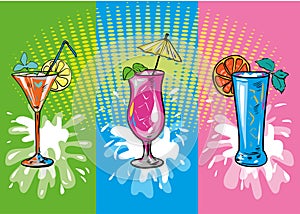 Vector set of colorful sketch cocktails and drinks