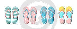 Vector set with colorful summer flip flops for beach holiday designs. Slippers summer set