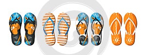 Vector set with colorful summer flip flops for beach holiday designs.Slippers summer set