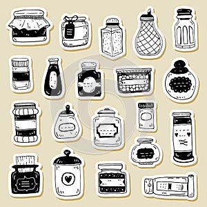 Hand draw vector set of condiment bottle sketch. photo