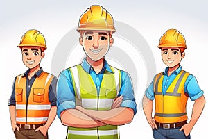 vector set of construction workers cartoonvector set of construction workers cartoonvector cartoon of happy smiling male and femal