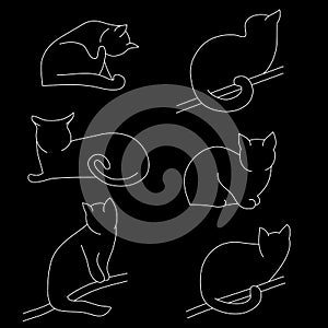 Vector set of contour cat silhouettes.