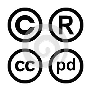 Vector set of the copyright registered trademark public domain and creative commons symbols photo