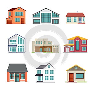 Vector set of cottage building flat icons