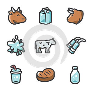 Vector Set of Cow and Milk Icons.