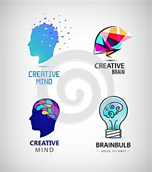 Vector set of creative mind, brainstorm, brain logos