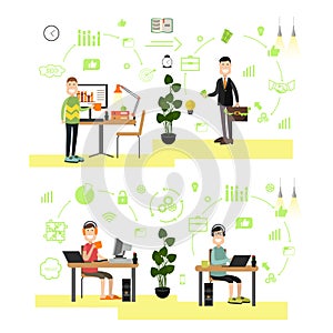 Vector set of creative team people in flat style