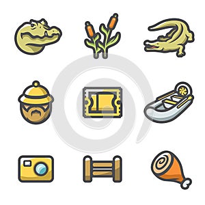 Vector Set of Crocodile farm Icons. Croco travel