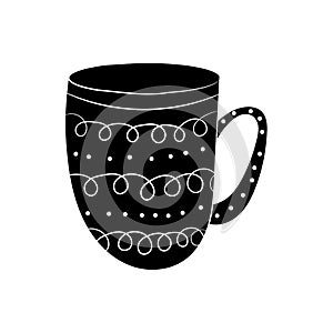 Vector set of cups of tea, coffee, milk to draw hands in Scandinavian style. Isolated monochrome objects