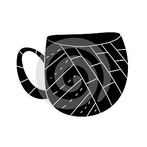 Vector set of cups of tea, coffee, milk to draw hands in Scandinavian style. Isolated monochrome objects