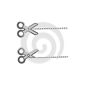 Vector set cut line icon with scissors cartoon style on white isolated background