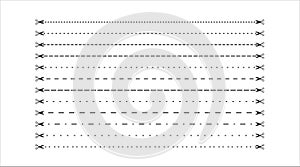 Vector set of cut lines with scissors.