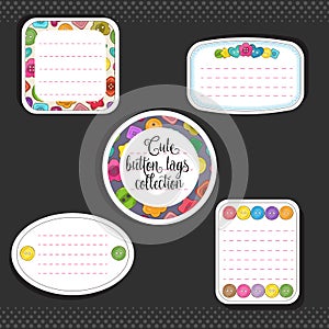 Vector set of cute bright colorful buttons tags and stickers. Di