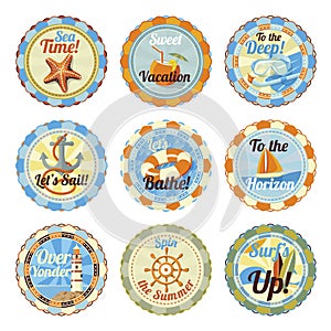 Vector set- cute bright summer badges with slogans