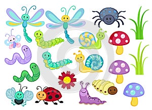 Vector Set of Cute Cartoon Bugs.