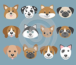 Vector set with cute cartoon dog puppies