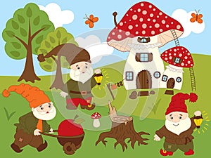 Vector Set of Cute Cartoon Forest Gnomes
