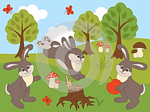 Vector Set of Cute Cartoon Rabbits