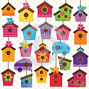 Vector Set of Cute and Colorful Bird Houses