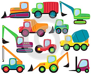 Vector Set of cute Construction Vehicles