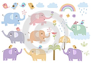 Vector set of cute isolated elephants photo