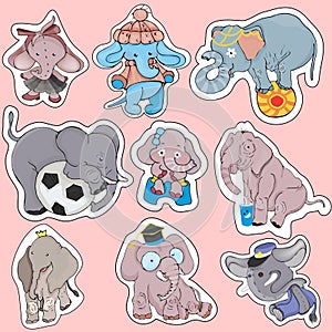 Vector set of cute isolated elephants. Great for baby shower and kids design