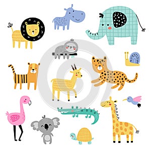 vector set of cute jungle safari animals