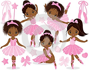 Vector Set with Cute Little African American Ballerinas