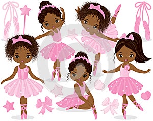 Vector Set with Cute Little African American Ballerinas photo