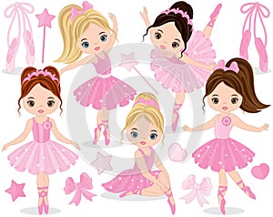 Vector Set with Cute Little Ballerinas photo